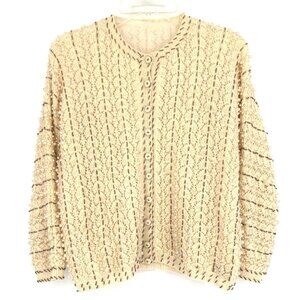 Vtg Doreen Hand Knit Cardigan Sweater Ivory Seed Bead Pearl Lined EU 40/ US 8-10